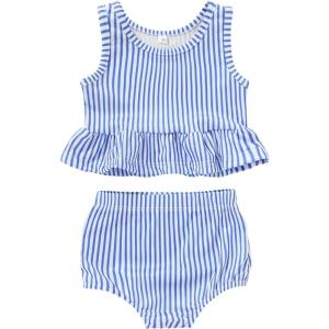 imageYOUNGER TREE Toddler Baby Girls Summer Swimsuit Sleeveless Striped Swimwear TwoPiece Suit Beach BikiniBlue