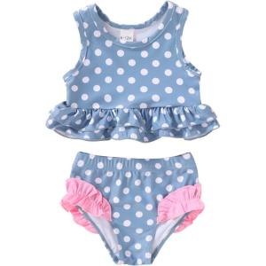 imageYOUNGER TREE Toddler Baby Girls Summer Swimsuit Sleeveless Striped Swimwear TwoPiece Suit Beach BikiniBlue Swimsuit