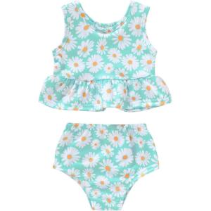 imageYOUNGER TREE Toddler Baby Girls Summer Swimsuit Sleeveless Striped Swimwear TwoPiece Suit Beach BikiniDaisy Swimsuit