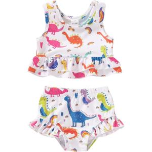 imageYOUNGER TREE Toddler Baby Girls Summer Swimsuit Sleeveless Striped Swimwear TwoPiece Suit Beach BikiniDinosaur