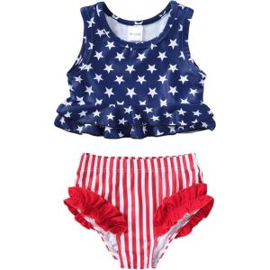 imageYOUNGER TREE Toddler Baby Girls Summer Swimsuit Sleeveless Striped Swimwear TwoPiece Suit Beach BikiniStars and Stripe Swimsuit