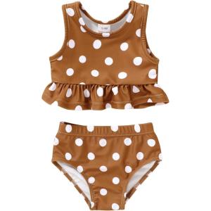imageYOUNGER TREE Toddler Baby Girls Summer Swimsuit Sleeveless Striped Swimwear TwoPiece Suit Beach BikiniToddler Brown Swimsuit