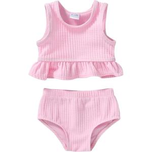 imageYOUNGER TREE Toddler Baby Girls Summer Swimsuit Sleeveless Striped Swimwear TwoPiece Suit Beach BikiniToddler Pink Swimsuit