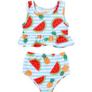 imageYOUNGER TREE Toddler Baby Girls Summer Swimsuit Sleeveless Striped Swimwear TwoPiece Suit Beach BikiniWatermelon Swimsuit