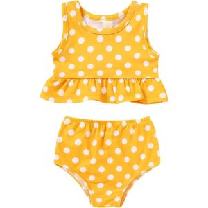 imageYOUNGER TREE Toddler Baby Girls Summer Swimsuit Sleeveless Striped Swimwear TwoPiece Suit Beach BikiniYellow Swimsuit