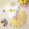 imageNewborn Baby Girls My 1st Birthday Dress Infant Shiny Printed Sequin Bowknot Tutu Princess DressBee One and Sunflower