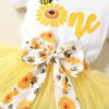 imageNewborn Baby Girls My 1st Birthday Dress Infant Shiny Printed Sequin Bowknot Tutu Princess DressBee One and Sunflower