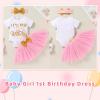 imageNewborn Baby Girls My 1st Birthday Dress Infant Shiny Printed Sequin Bowknot Tutu Princess DressPink