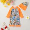 imageToddler Baby Girls Swimsuit OnePiece Zipper Rash Guard Swimwear UPF 50 Sun Protection Bathing Suit with HatOrange