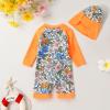 imageToddler Baby Girls Swimsuit OnePiece Zipper Rash Guard Swimwear UPF 50 Sun Protection Bathing Suit with HatOrange