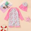 imageToddler Baby Girls Swimsuit OnePiece Zipper Rash Guard Swimwear UPF 50 Sun Protection Bathing Suit with HatPink Floral Fragments