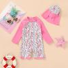 imageToddler Baby Girls Swimsuit OnePiece Zipper Rash Guard Swimwear UPF 50 Sun Protection Bathing Suit with HatPink Floral Fragments