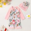 imageToddler Baby Girls Swimsuit OnePiece Zipper Rash Guard Swimwear UPF 50 Sun Protection Bathing Suit with HatPink Flower