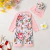 imageToddler Baby Girls Swimsuit OnePiece Zipper Rash Guard Swimwear UPF 50 Sun Protection Bathing Suit with HatPink Flower