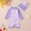 imageToddler Baby Girls Swimsuit OnePiece Zipper Rash Guard Swimwear UPF 50 Sun Protection Bathing Suit with HatPurple