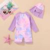 imageToddler Baby Girls Swimsuit OnePiece Zipper Rash Guard Swimwear UPF 50 Sun Protection Bathing Suit with HatPurple Tie Dye