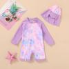 imageToddler Baby Girls Swimsuit OnePiece Zipper Rash Guard Swimwear UPF 50 Sun Protection Bathing Suit with HatPurple Tie Dye