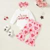 imageYOUNGER TREE 3Pcs Valentines Baby Girl Outfit Newborn Infant My First Valentines Day Romper Love Pattern Pant Clothes SetsWhite