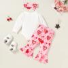 imageYOUNGER TREE 3Pcs Valentines Baby Girl Outfit Newborn Infant My First Valentines Day Romper Love Pattern Pant Clothes SetsWhite