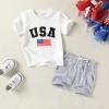 imageYOUNGER TREE 4th of July Toddler Baby Boys Summer Outfits Short Sleeve TShirt American Flag Shorts Independence Day SetsWhitegrey