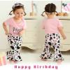 imageYOUNGER TREE Baby Girl 1st Birthday Outfit  My First Birthday Romper ampamp Flared PantsPink Bodysuitcow