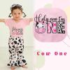 imageYOUNGER TREE Baby Girl 1st Birthday Outfit  My First Birthday Romper ampamp Flared PantsPink Bodysuitcow