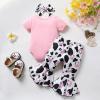 imageYOUNGER TREE Baby Girl 1st Birthday Outfit  My First Birthday Romper ampamp Flared PantsPink Bodysuitcow