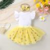 imageYOUNGER TREE Baby Girl 1st Birthday Outfits One Year Old Clothes Romper Tutu Cake Smash Skirt with Headband Baby Girl GiftsBee Sunflower