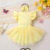 imageYOUNGER TREE Baby Girl 1st Birthday Outfits One Year Old Clothes Romper Tutu Cake Smash Skirt with Headband Baby Girl GiftsCream Yellow Threedimensional Flower