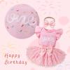 imageYOUNGER TREE Baby Girl 1st Birthday Outfits One Year Old Clothes Romper Tutu Cake Smash Skirt with Headband Baby Girl GiftsSweet One Candy