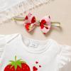 imageYOUNGER TREE Baby Girl Clothes Cartoon Short Sleeve Romper and Floral Ruffle Shorts with Headband Newborn Girl Summer OutfitRedstrawberry36 Months