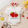 imageYOUNGER TREE Baby Girl Clothes Cartoon Short Sleeve Romper and Floral Ruffle Shorts with Headband Newborn Girl Summer OutfitRedstrawberry36 Months