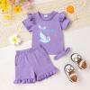 imageYOUNGER TREE Baby Girl Clothes Cartoon TShirt Shorts Set Toddler Summer OutfitsDeep Purple Mermaid Tail