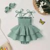 imageYOUNGER TREE Baby Girl Clothes Infant Summer Romper Dress Sleeveless Bodysuit Jumpsuit with Headband Toddler OutfitsGreen