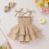 imageYOUNGER TREE Baby Girl Clothes Infant Summer Romper Dress Sleeveless Bodysuit Jumpsuit with Headband Toddler OutfitsKhaki
