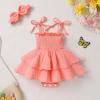 imageYOUNGER TREE Baby Girl Clothes Infant Summer Romper Dress Sleeveless Bodysuit Jumpsuit with Headband Toddler OutfitsOrange Pink