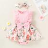 imageYOUNGER TREE Baby Girl Dresses Newborn Girls Dress Floral Baby Girl Summer Clothes Infant Headband Romper OutfitsPink