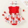 imageYOUNGER TREE Baby Girl Dresses Newborn Girls Dress Floral Baby Girl Summer Clothes Infant Headband Romper OutfitsRed