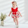 imageYOUNGER TREE Baby Girl Dresses Newborn Girls Dress Floral Baby Girl Summer Clothes Infant Headband Romper OutfitsRed