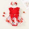 imageYOUNGER TREE Baby Girl Dresses Newborn Girls Dress Floral Baby Girl Summer Clothes Infant Headband Romper OutfitsRed