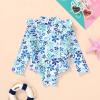 imageYOUNGER TREE Baby Swimsuit Girl Long Sleeve Ruffle Zipper Rash Guard Infant One Piece Swimwear Toddler Bathing Suit GirlBlueflower