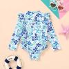 imageYOUNGER TREE Baby Swimsuit Girl Long Sleeve Ruffle Zipper Rash Guard Infant One Piece Swimwear Toddler Bathing Suit GirlBlueflower