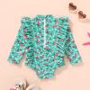 imageYOUNGER TREE Baby Swimsuit Girl Long Sleeve Ruffle Zipper Rash Guard Infant One Piece Swimwear Toddler Bathing Suit GirlGreen