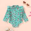 imageYOUNGER TREE Baby Swimsuit Girl Long Sleeve Ruffle Zipper Rash Guard Infant One Piece Swimwear Toddler Bathing Suit GirlGreen