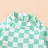 imageYOUNGER TREE Baby Swimsuit Girl Long Sleeve Ruffle Zipper Rash Guard Infant One Piece Swimwear Toddler Bathing Suit GirlGreen Checkerboard