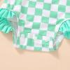 imageYOUNGER TREE Baby Swimsuit Girl Long Sleeve Ruffle Zipper Rash Guard Infant One Piece Swimwear Toddler Bathing Suit GirlGreen Checkerboard