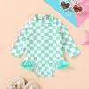 imageYOUNGER TREE Baby Swimsuit Girl Long Sleeve Ruffle Zipper Rash Guard Infant One Piece Swimwear Toddler Bathing Suit GirlGreen Checkerboard