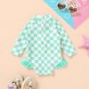 imageYOUNGER TREE Baby Swimsuit Girl Long Sleeve Ruffle Zipper Rash Guard Infant One Piece Swimwear Toddler Bathing Suit GirlGreen Checkerboard