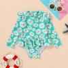 imageYOUNGER TREE Baby Swimsuit Girl Long Sleeve Ruffle Zipper Rash Guard Infant One Piece Swimwear Toddler Bathing Suit GirlGreenFlower23T