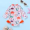 imageYOUNGER TREE Baby Swimsuit Girl Long Sleeve Ruffle Zipper Rash Guard Infant One Piece Swimwear Toddler Bathing Suit GirlOrangedinosaur